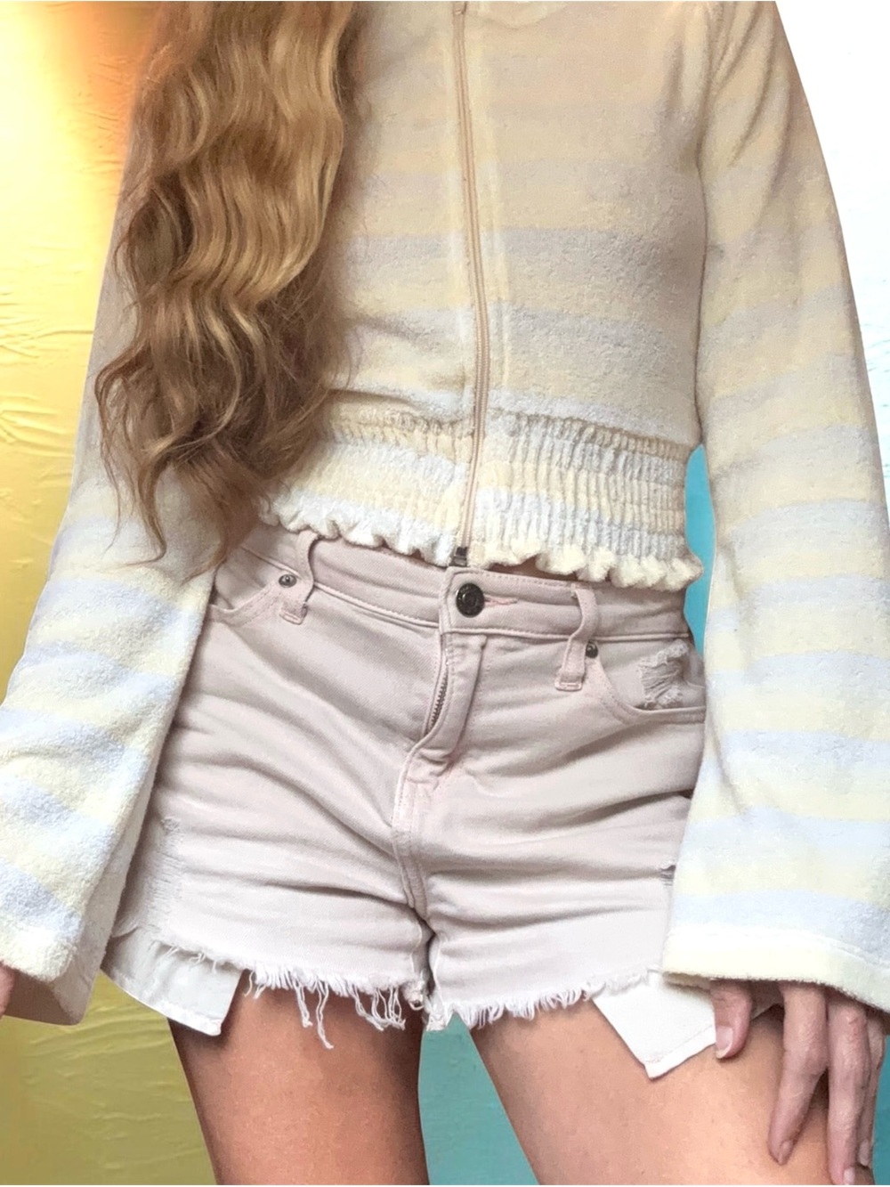 Rare Frankie B Terry Smocked Bell Sleeve Hoodie